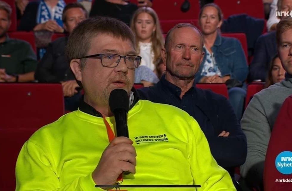 Jan Eivind deltok med innlegg under partilederdebatten under Arendalsuka. Foto: Screenshot fra NRK sending.