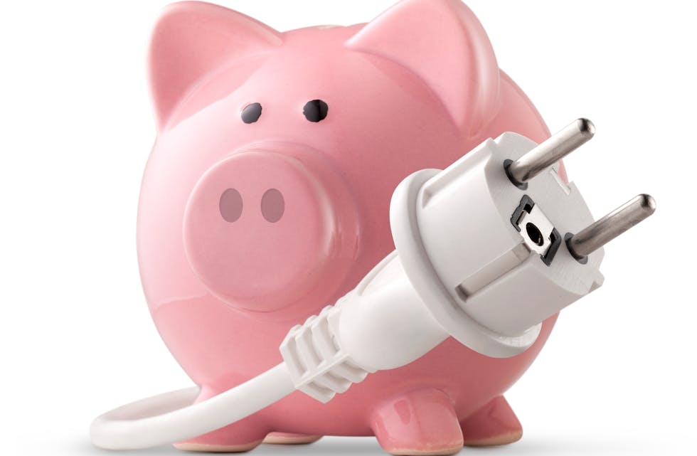 Energy saving. Electric plug with piggy bank.