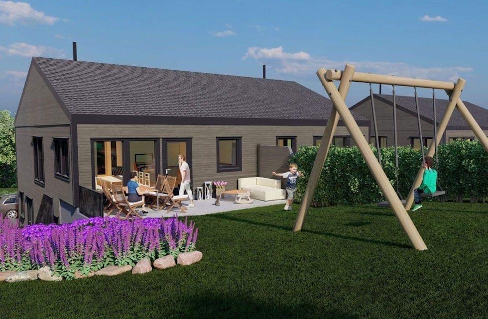 En boligutbygger tilbyr 3 års gratis strømforbruk om du kjøper en ny bolig, for eksempel som denne. Foto: Nebbenes Utvikling AS