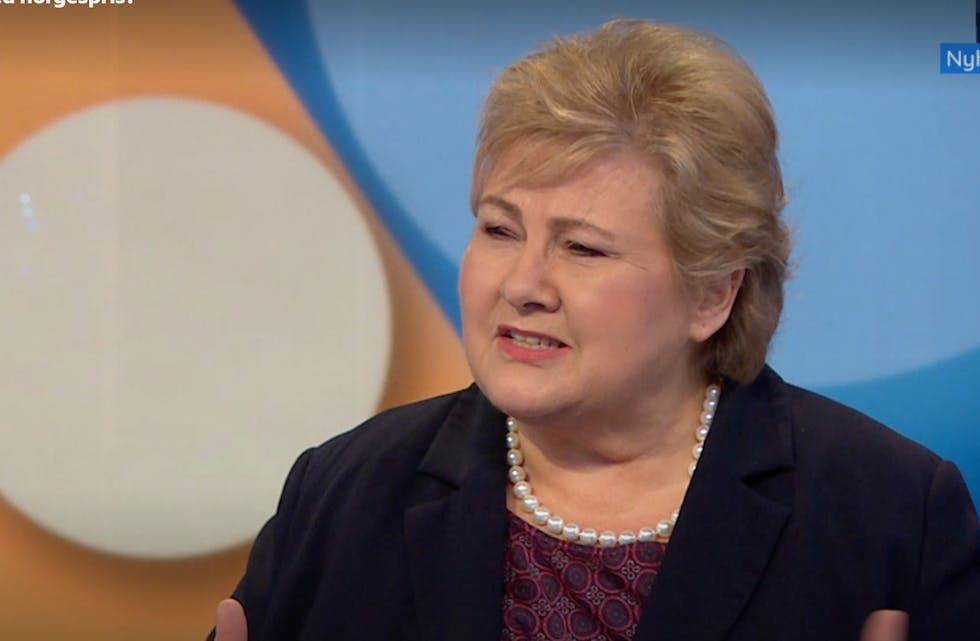 Erna Solberg fortalte om Høyres nye "Trygghetspris" i Debatten på NRK i dag. Bilde: Screenshot NRK