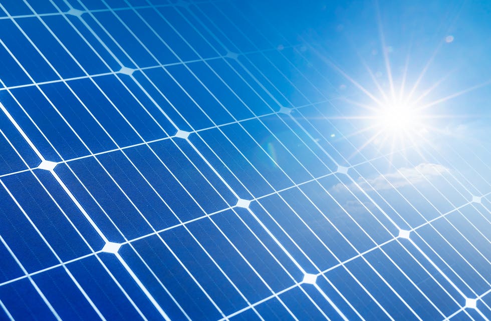 Solar,Panels,On,Blue,Sky,And,Sun.,Clean,Energy,,Environmentally