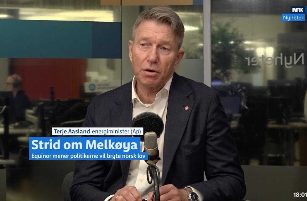 Energiminister Terje Aasland fra politisk kvarter på NRK, hvor saken ble diskutert forrige uke.